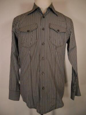 Beautiful Men's Medium 7 Diamonds Brown Striped Design Long Sleeve Button Shirt