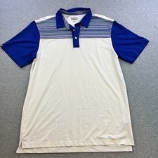 Straight Down Polo Shirt Mens Large White Blue Short Sleeve Golf Casual Adult