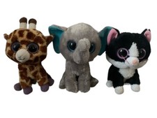 TY Beanie Boos 6” Lot~ Safari Giraffe, Pepper Cat, Peanut Elephant~FREE SHIPPING