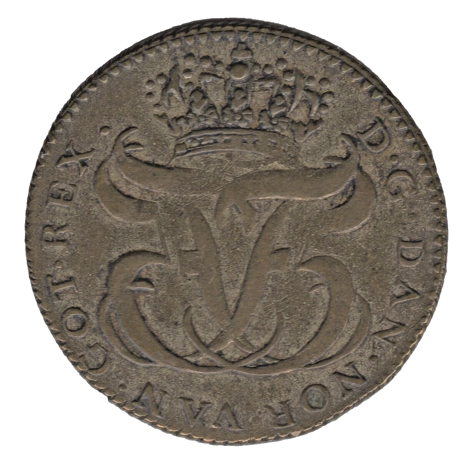 Moeda colonial de prata 1764 das Índias Ocidentais Dinamarquesas XII Frederick V - Imagem 2 de 2