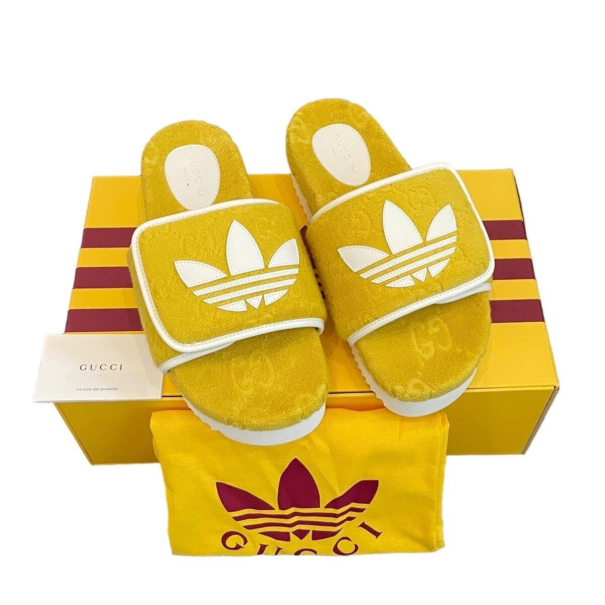 GUCCI x ADIDAS Women's GG Platform Sandals Yellow Cotton