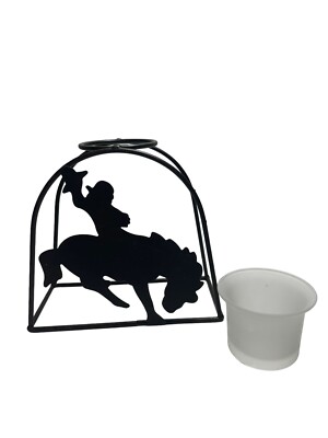 Cowboy Rodeo Bronco Horse Votive Candle Holder 6  Metal Rustic Cutout Western