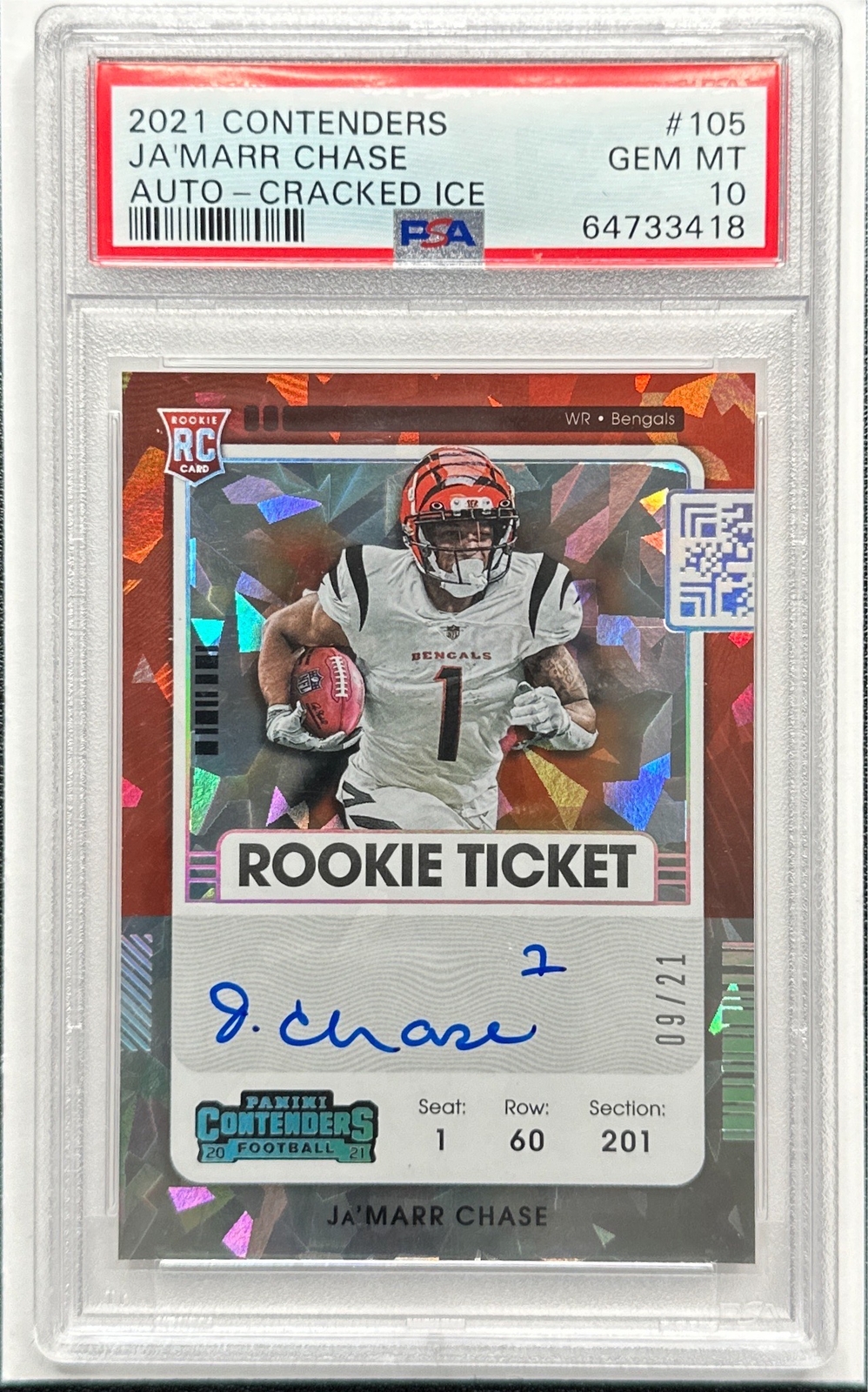JaMarr Chase Panini Contenders #105 Autograph-Cracked Ice