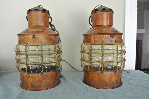 Excellent Pair of Antique Ankerlicht Bubble Glass Lantern Nautical Lamp Holland
