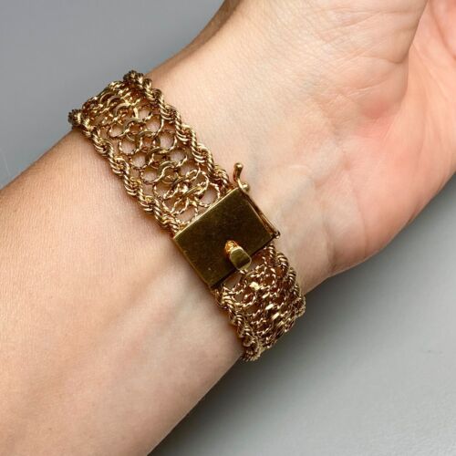 14K GELBGOLD KETTE BREITE SPITZE SEIL ARMBAND 25,6 GR 7" - Bild 2 von 6