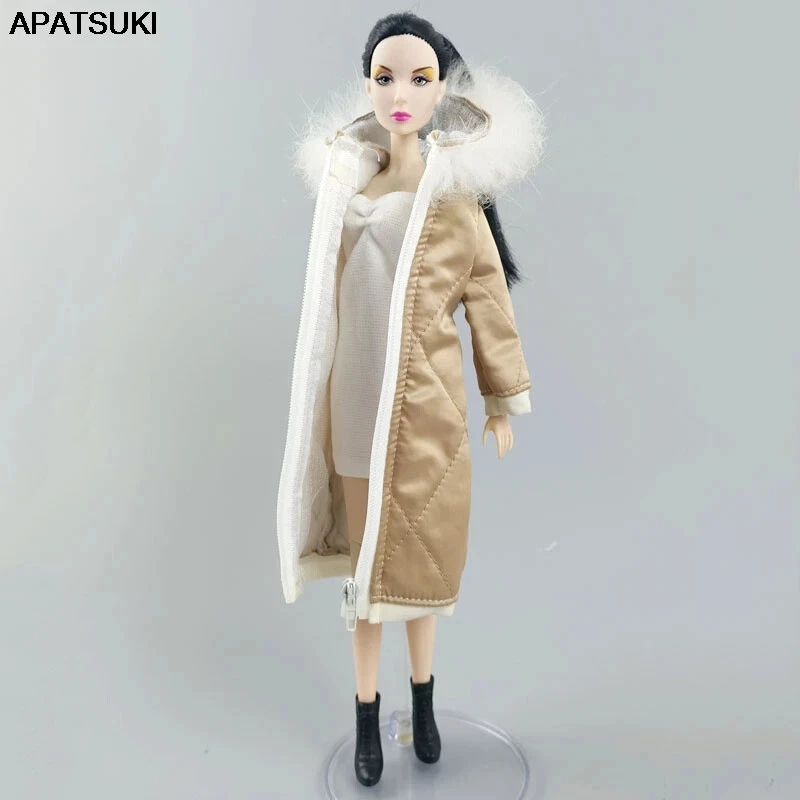APATSUKI Champagner Wintermantel für Barbie Puppe Outfits Schuhe für 1/6 Puppen Zubehör