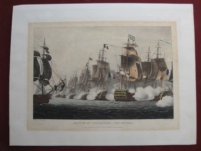T. Sutherland: Schlacht Trafalgar 1816/Battle Napoleon Print Aquatinta Whitcombe - Bild 1 von 4