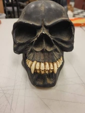 Skull Head Decoration Black Faux Teeth Halloween Prop Gothic Decor 6.5" Tall