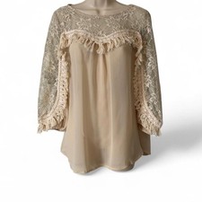 Sheer Lace Tassel Blouse, Women  s Size M