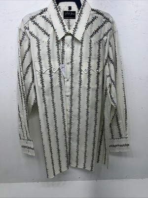 New Men s White Floral White House Pearl Snap Long Sleeve Shirt. XXL G-67
