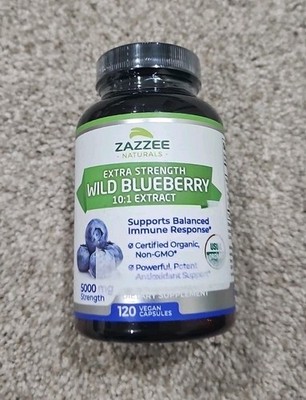 Zazzee USDA Organic Wild Blueberry 101 Extract 5000 mg Strength 120 Vegan Cap...