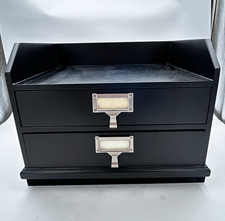 Pottery Barn Bedford Black Wood Desktop Organizer 2-Drawer Unit