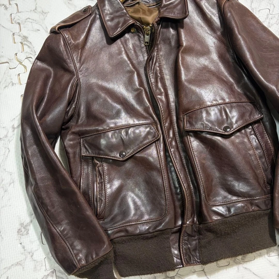 Chaqueta de Cuero Marrón Schott 184SM Talla 38 Hecha en EE. UU. Motociclista F/S