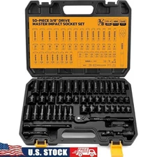 50pc 3/8 Drive Impact Socket Set Chrome Vanadium Durable High Torque Tools New