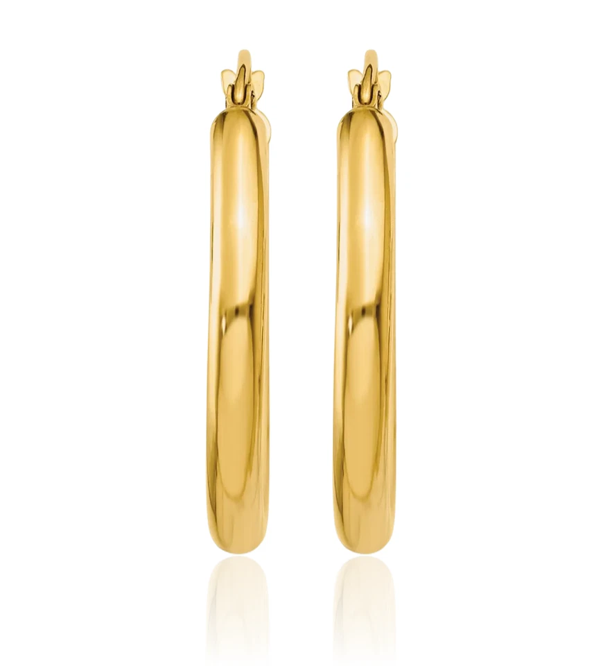 18K Solid Yellow Gold Round Medium Hoop Earrings - Image 4 of 4