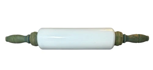 Antique Imperial Milkglass Rolling Pin With Green Painted Wooden Handles 1920s