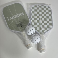 Lumina Pickleball Set: 2 Paddles Green/Checkered 2 Plastic Balls