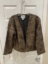 Chicos Womens Sz 1 brown black Animal Print long Sleeve Open Blazer Jacket