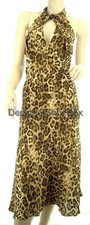 $1475 Michael KORS Leopard Print Silk Open Back Halter Drop Waist Dress US 8 