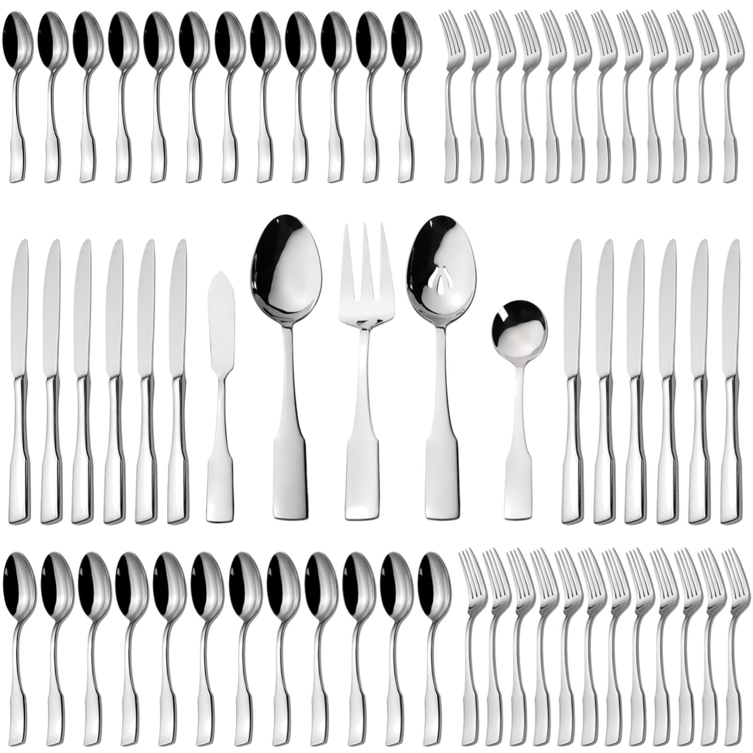 Kate 65-Piece Silverware With Utensil-Serving Set, Service f
