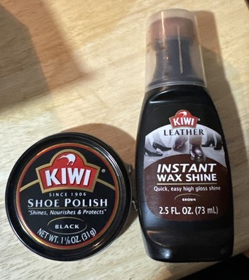 2 Kiwi Shoe Polish ..used. Tin With Wax And Partial Bottle Liquid.