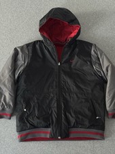 Vintage Nike Reversible Puffer Jacket Kids Yourh Black Red Grey Hooded Full Zip
