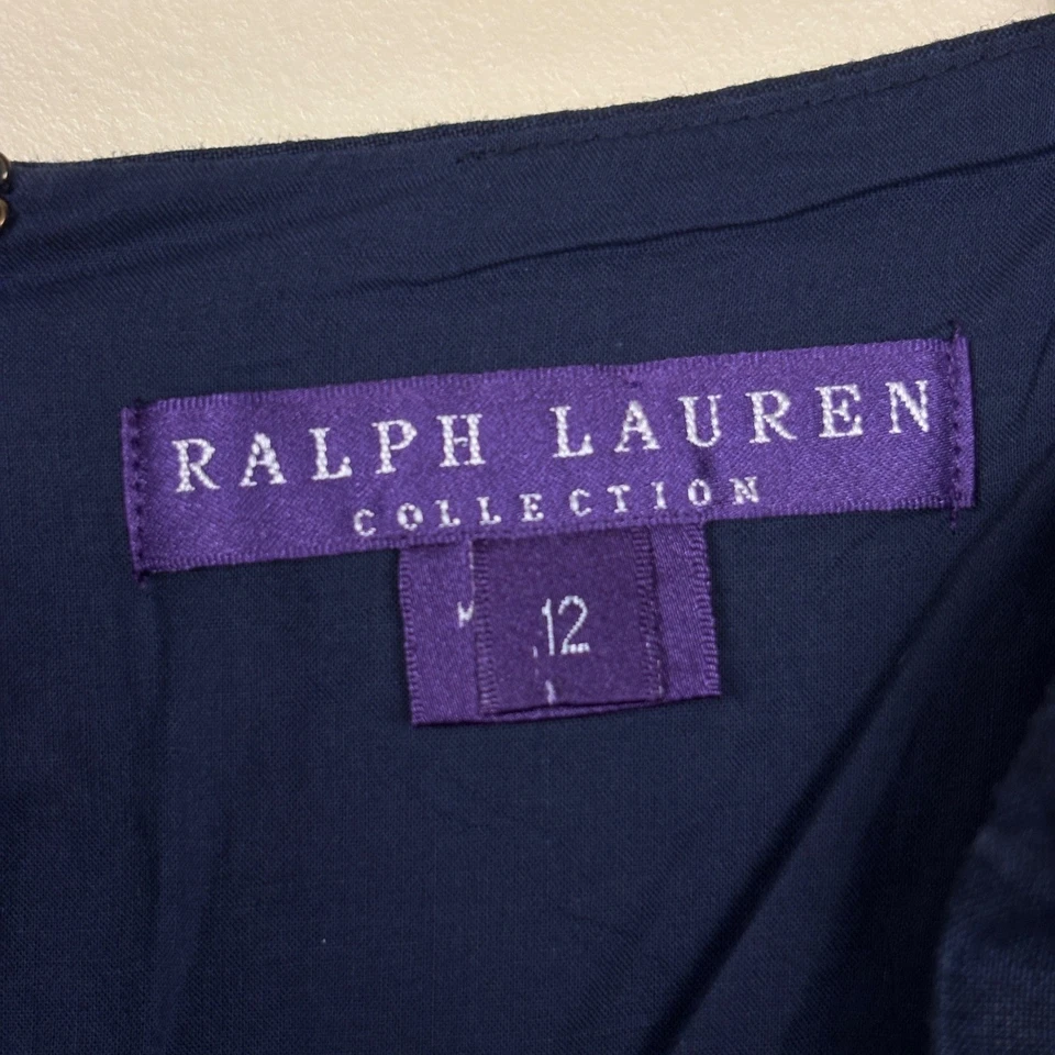 Falda clásica midi clásica Ralph Lauren Purple Label 100 % lino para mujer talla 12 azul marino Foto 2 de 4
