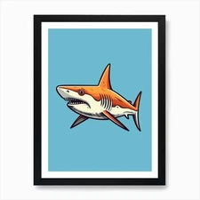A Blacktip Shark In A Vintage Carto Framed Wall Art Poster Canvas Print Picture