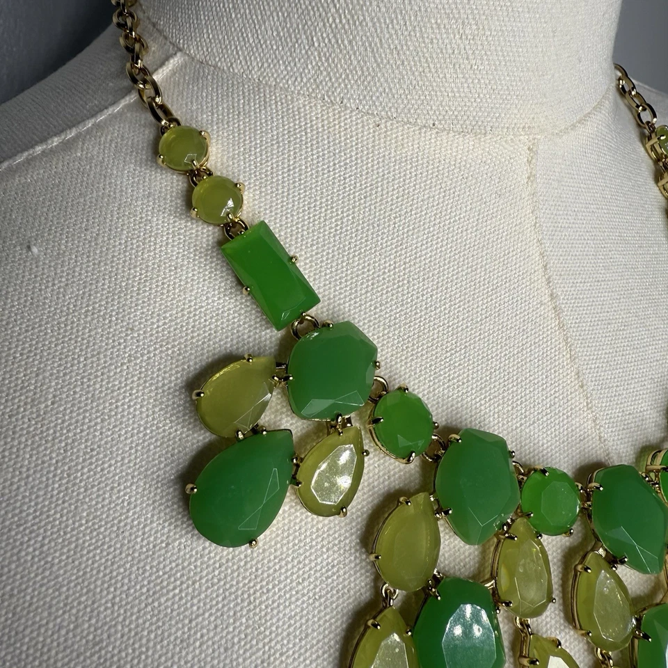 Stella & Dot Linden Shades of Green Stone Cluster Bib Statement Necklace - Image 4 of 4