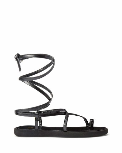$450 POLO RALPH LAUREN Toe-Strap Lace-Up Sandals LEATHER BLACK  8.5 (A6)