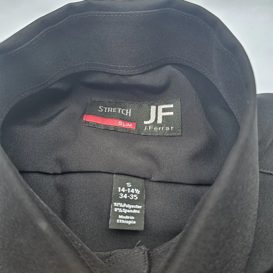 Camisa de vestir negra de manga larga elástica calce ajustado J. Ferrar para hombre S 14-14,5 34-35  Foto 2 de 4