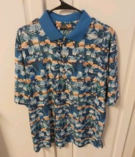 Greg Norman Mens Golf Polo Shirt Play Dry Size Large Blue Print stretch Flower