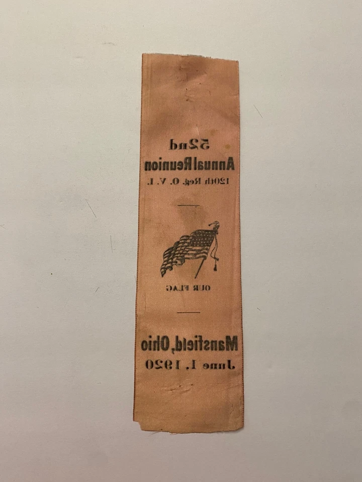 120º Regimiento OVI de Infantería de Ohio 1920 Cinta de Reunión de la Guerra Civil Mansfield Ohio Foto 2 de 2