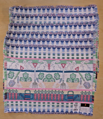 VTG 1990's NOS Set of 6 Woven Cotton Placemats Garden Veggies Theme w/Fringe