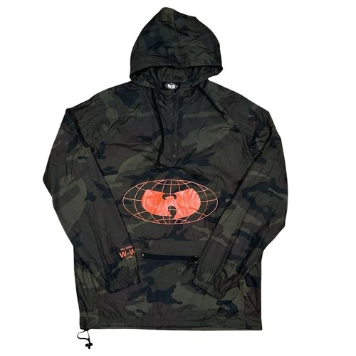 Wu-Wear Windbreaker Jacket Medium Camo Orange Logo Hooded Wu-Tang Rare GZA RZA - product listing photo