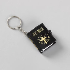 Black Mini Bible Keychain w Real Pages Keyring Christian Jesus Church Gift, God
