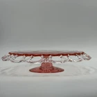 Lancaster Open Work Pink Lace Edge Vintage Depression Glass Cake Plate Stand