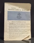 1943 WW2 Unusual UK United Kingdom Naval Military Identity Paper Card