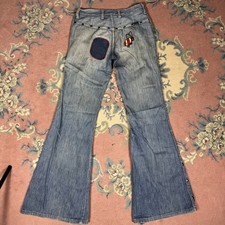 True Vintage 60s 70s Wrangler Bell Bottoms Ladybug Patched Denim Jeans 27x30