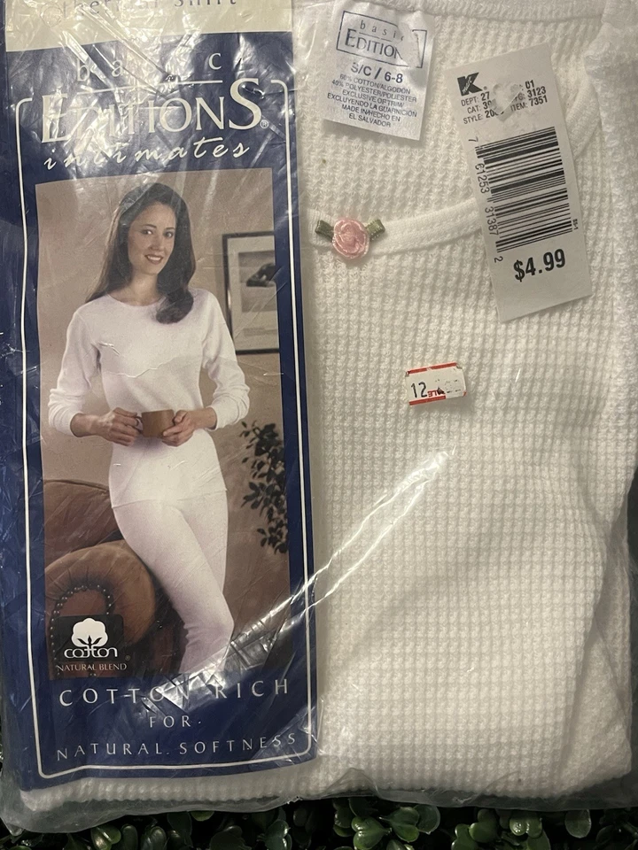 Vintage 90s Basic Editions Intimates Womens Small Thermal Scoop Neck Shirt NOS - Image 2 of 4