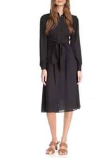 MICHAEL KORS Dress XS Black Collared Button-Down Tie-Waist Long Sleeve NWT FU338