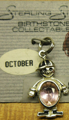 NEW STERLING SILVER pink October BIRTHSTONE PENDANT CHARM for Necklace bracelet