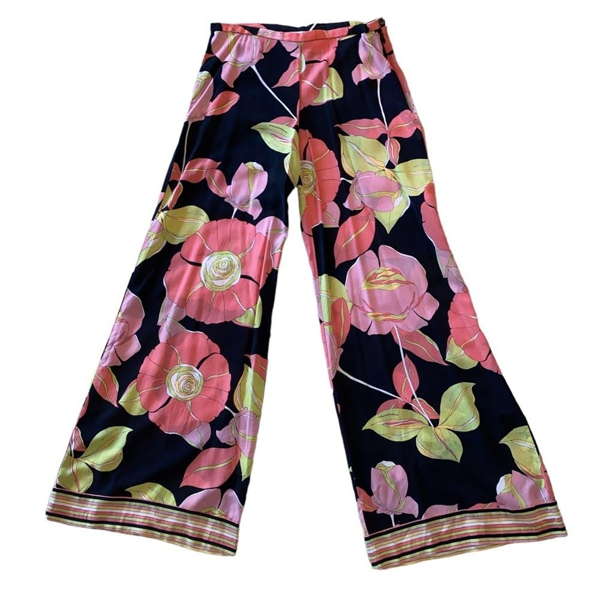 ＊韓国＊［FRAGFARM］Trumpet Flower Wide Pants 2color S,M Trina Turk Silk Black Pink Coral Lime Green Floral Wide Leg