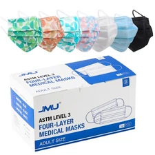 JMU Disposable Medical Face Masks, 4-Ply ASTM Level 3 Ear-Loop Face Masks 50pcs