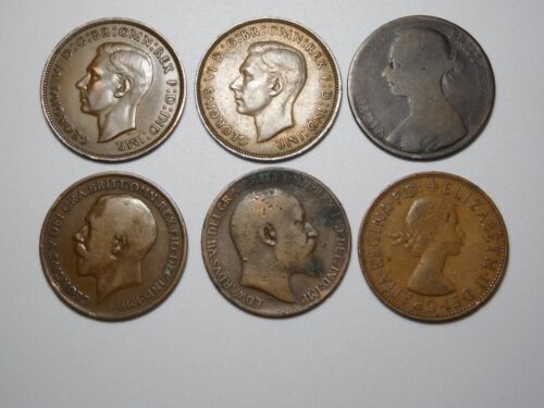 6 BRITISH UK GREAT BRITAIN ONE PENNY COIN LOT 1890 1909 1926 1947 1948 1961