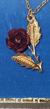 14k Gold Plated Red Rose Flower Pendant Necklace  Chain 18"