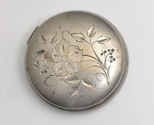 Vintage Pairpoint Mfg Co.Silverplate Floral Design Flower Round Pill Box- 2"dia.