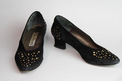 VTG D'Rossana for Neiman Marcus Black Suede Pumps Gold Studs/Embellishments 5.5
