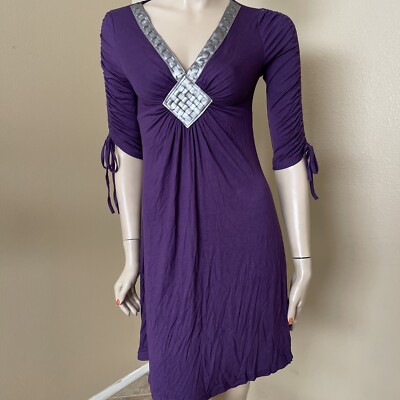 Women s Violet Rayon Casual Relax  Leatherette Network Pleat Size S Dress Tunic
