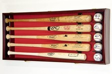 5 Baseball Bat Display Case Horizontal Cherry Red Felt Wall Mounted Ball Cabinet
